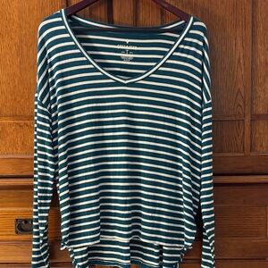 EUC American Eagle Outfitters Teal and White Long Sleeve Soft & Sexy Tee